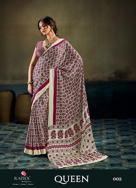 Queen By Rajtex Modal Satin Ajrakh Print Saree Collection